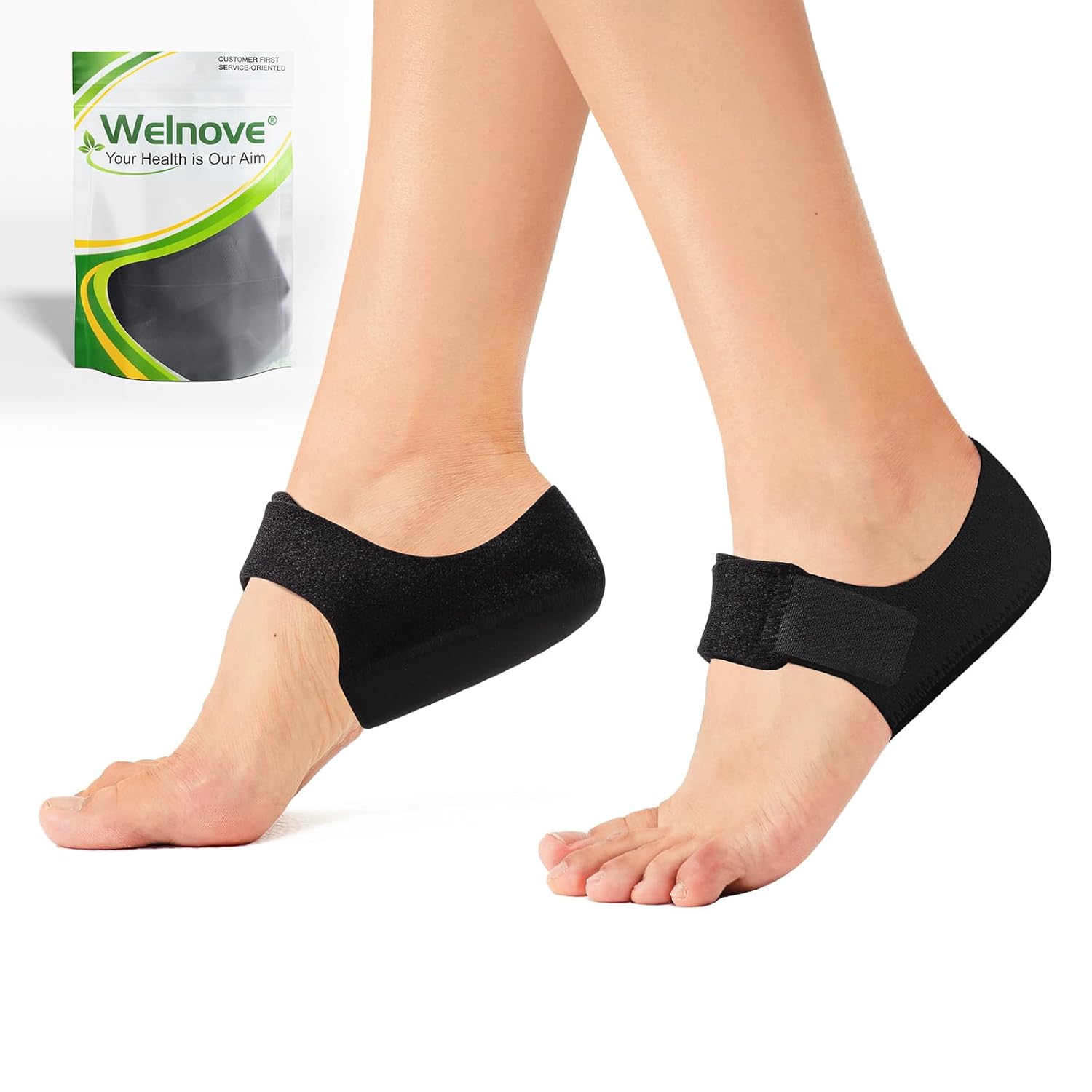 Welnove 2PCS Heel Protectors, Heel Pads, Heel Support for Heel Pain from Plantar Fasciitis - Heel Spur -Tendinitis- Cracked Heels (Women Sizes: 6-14. Men Sizes 7-13-Black)