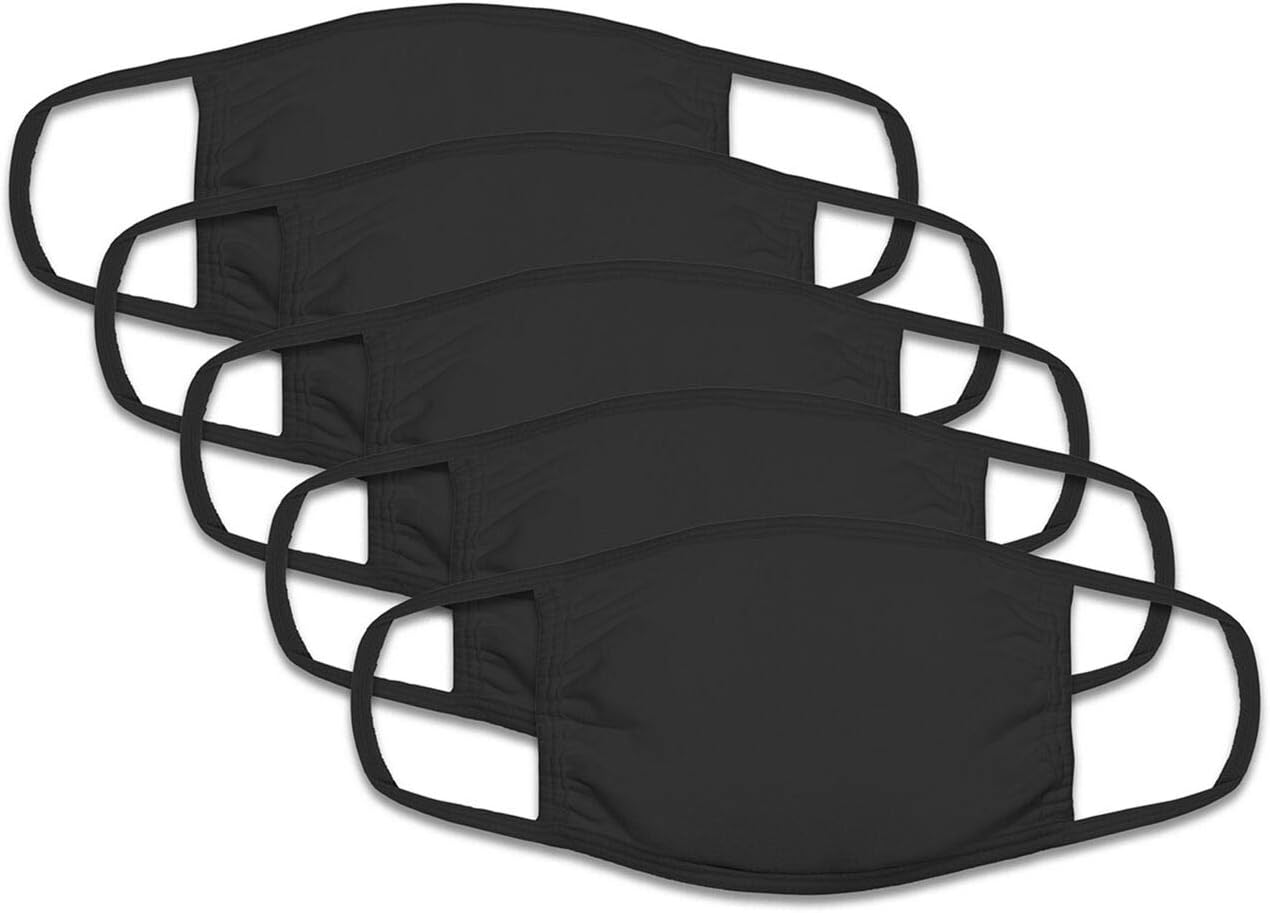 Fruit Of The Loom Unisex Reusable Cotton Face Cover - 5 Pack, Black (Black)