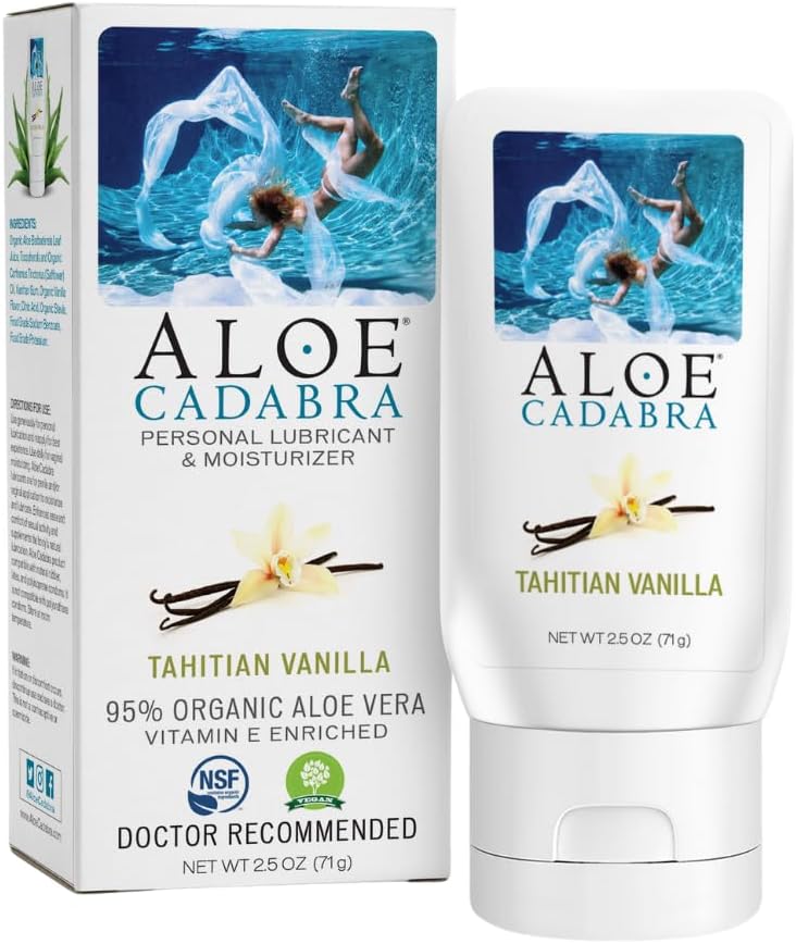 Aloe Cadabra Flavored Personal Lubricant and Vaginal Moisturizer, Organic Edible Aloe Lube for Men, Women and Couples, Non-Staining, pH Balanced, Toy Compatible (Tahitian Vanilla, 2.5 Ounces, 1 Pack)