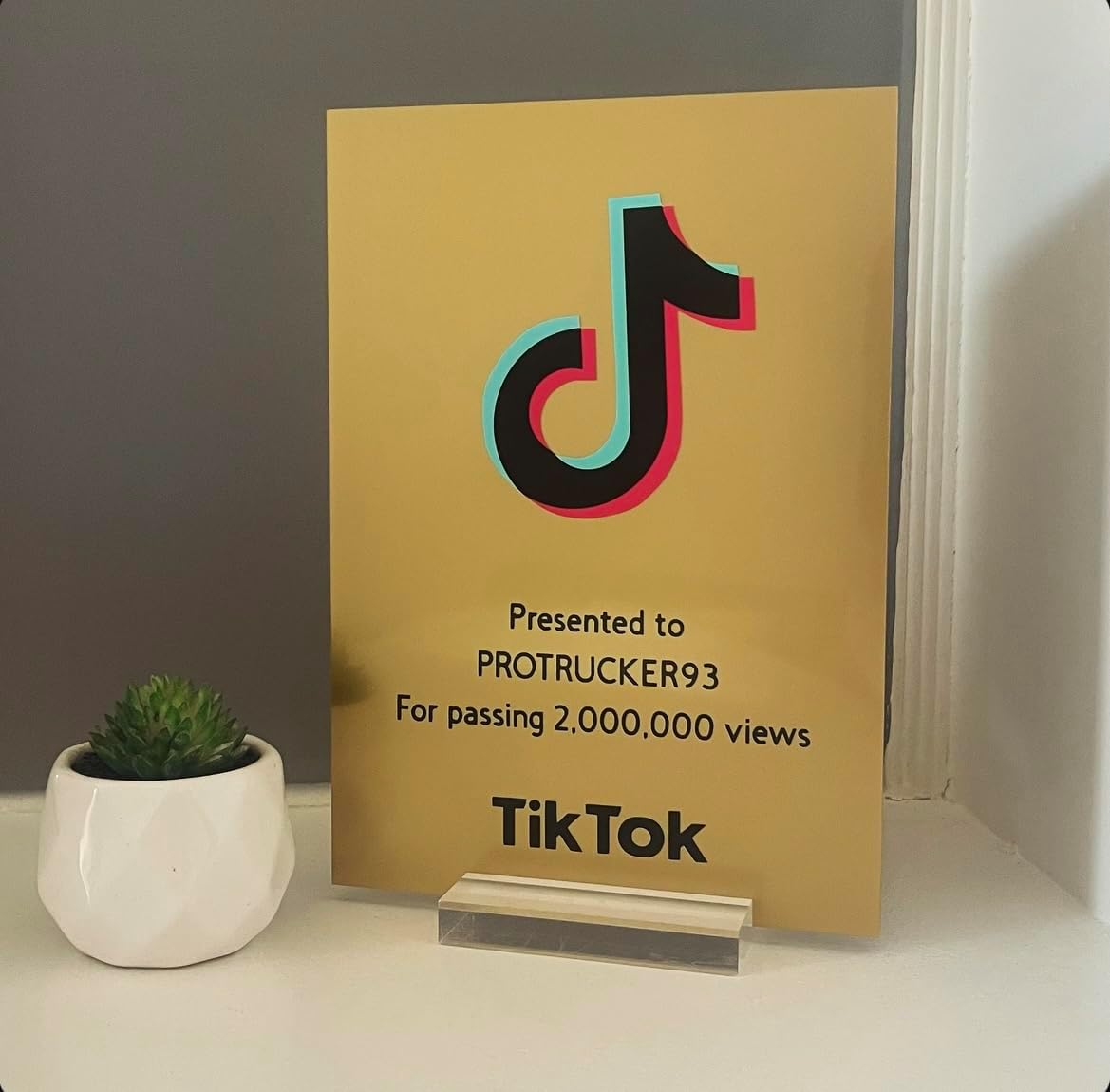 Gold TikTok Content Creator Award Plaque