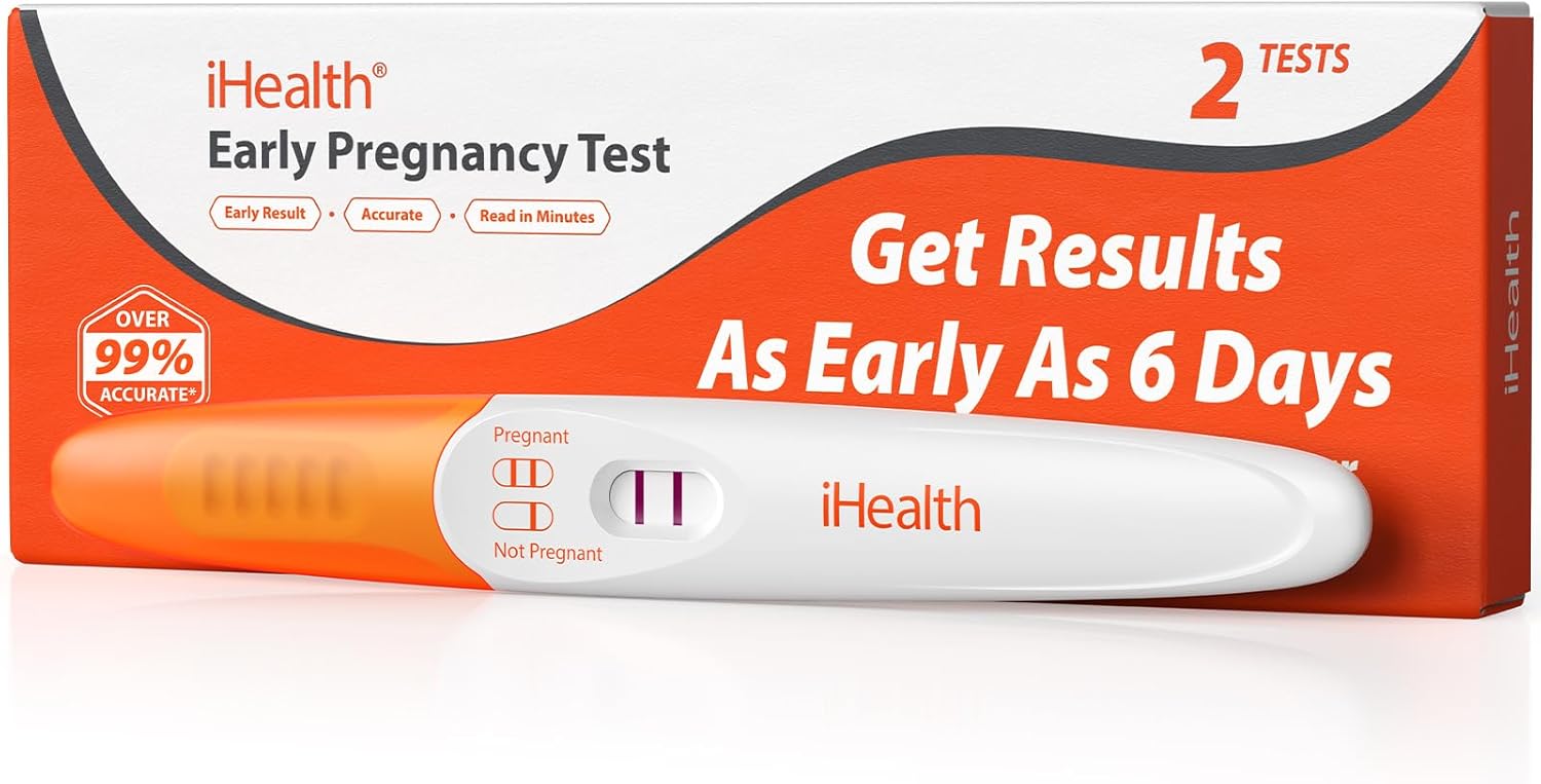 iHealth Early Detection Pregnancy Test, 2-Pack 99% Accurate Home HCG Test Kit, Results 6 Days Sooner with High-Sensitivity 10mIU/mL, Easy Dip & Read Clear Results