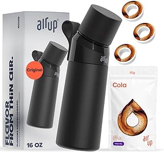 air up® water bottle (16oz) Black Steel + 3 Cola pods | Sugar free flavor pods & Water bottles with straw | Flavored water bottle