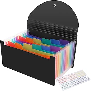 CASAON A6 Black Plastic File Folder with 13 Pockets for Storage and Organization