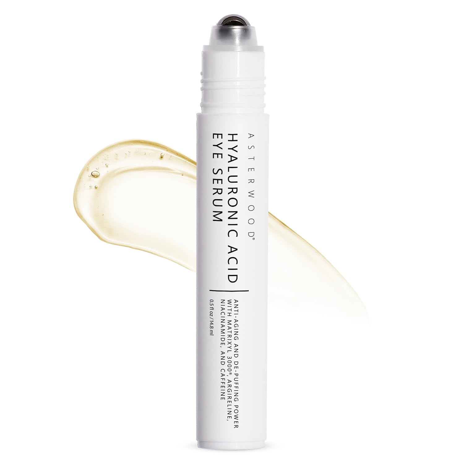 Asterwood Hyaluronic Acid Eye Serum - Reduces Under Eye Bags, Wrinkles, Dark Circles, Fine Lines, & Crow's Feet - with Matrixyl 3000, Niacinamide & Caffeine - Treatment for Women & Men - 0.5 Fl oz