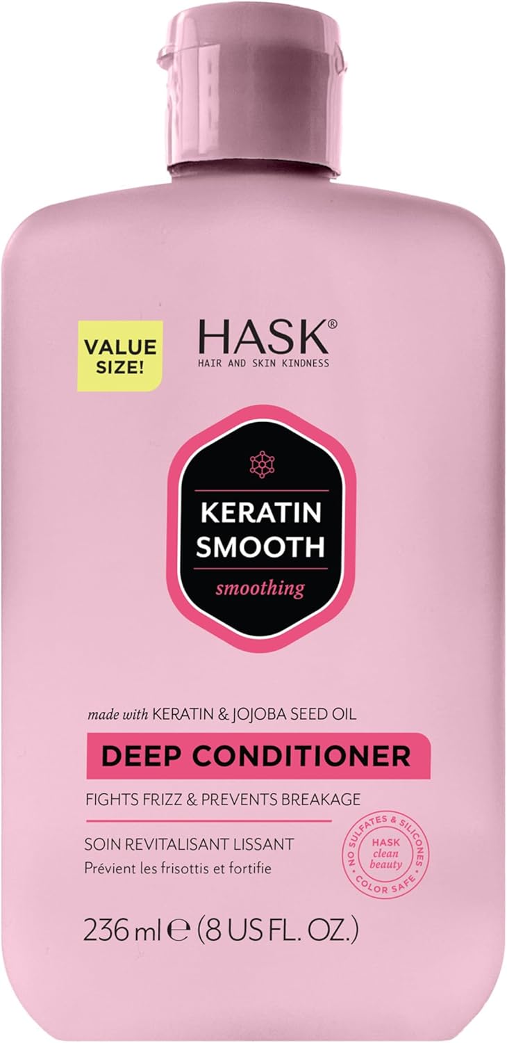 HASK Keratin Smoothing Deep Conditioner Treatment for all hair types, colour safe, gluten-free, sulfate-free, paraben-free - 1 236mL Bottle