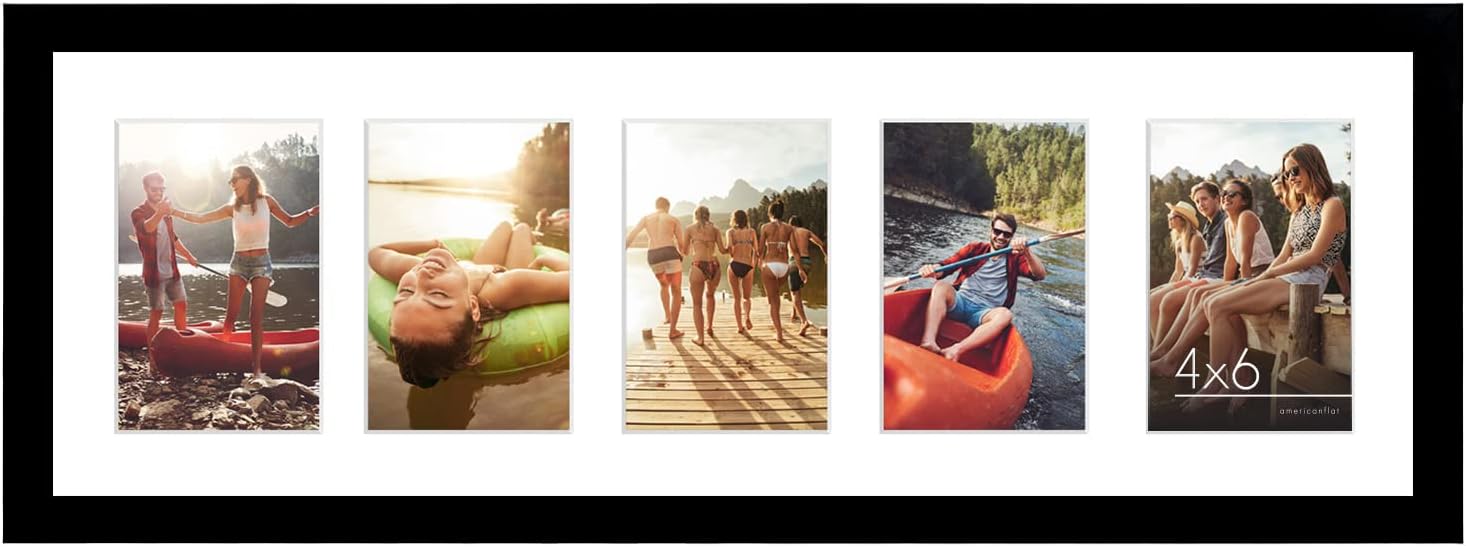 Americanflat 8x24 Panoramic Picture Frame in Black - Five 6x4 Photo Frame Openings - Multi Aperture Collage Picture Frame with Horizontal and Vertical Format for Wall and Tabletop