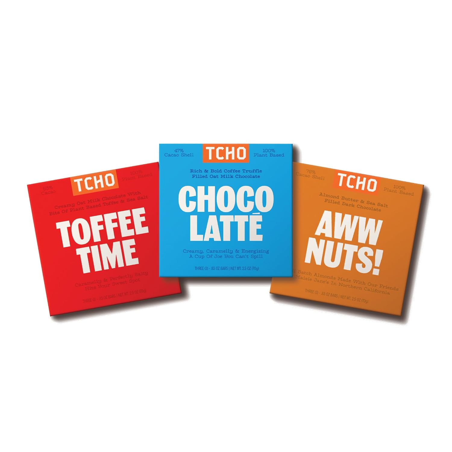 TCHO 3-Bar Dark Chocolate Variety Pack | Toffee Time, Choco Latte & Aww Nuts | Single Origin, Plant Based, Organic & Fair Trade, | Non GMO, Non-Dairy, Vegan, Soy Free (2.5oz each)