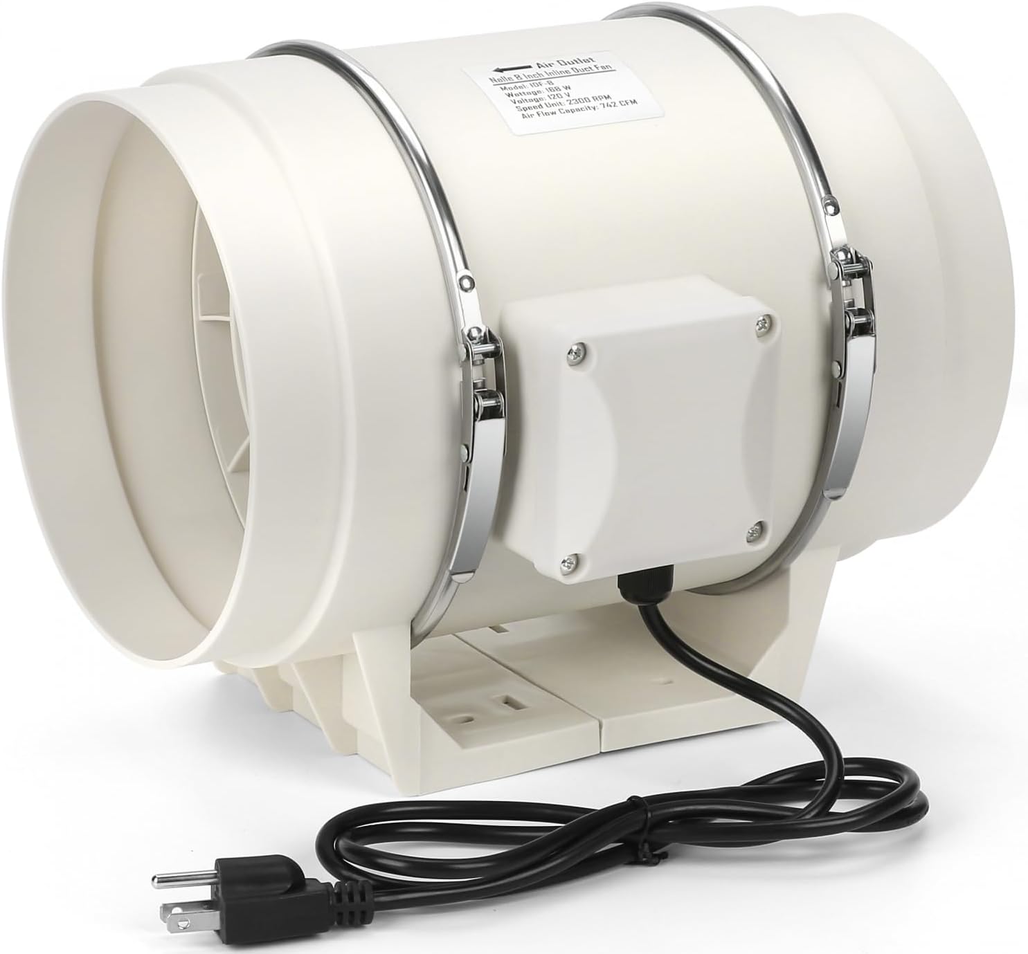 Nalle 8 Inchs Inline Duct Fan Radon Fan 168W 740 CFM Ventilation Exhaust Blower Fans Efficient Quiet Copper Motor for Ducting Vents Bathroom Kitchen Grow Tents Hydroponics