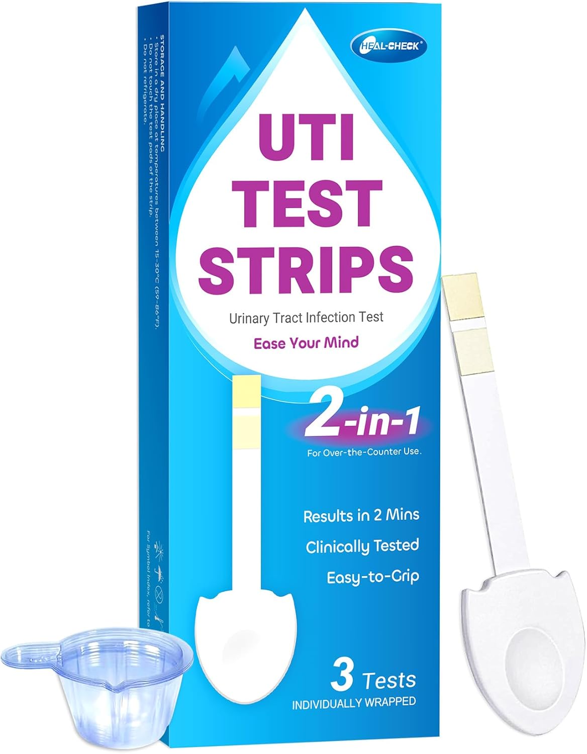 3 Pack UTI Test Strips, Urinary Tract Infection Test Kit for Women, Accurate Result in 2 Minutes, Monitor Bladder Health at Home, Clinically Tested, Easy to Grip, Individually Wrapped