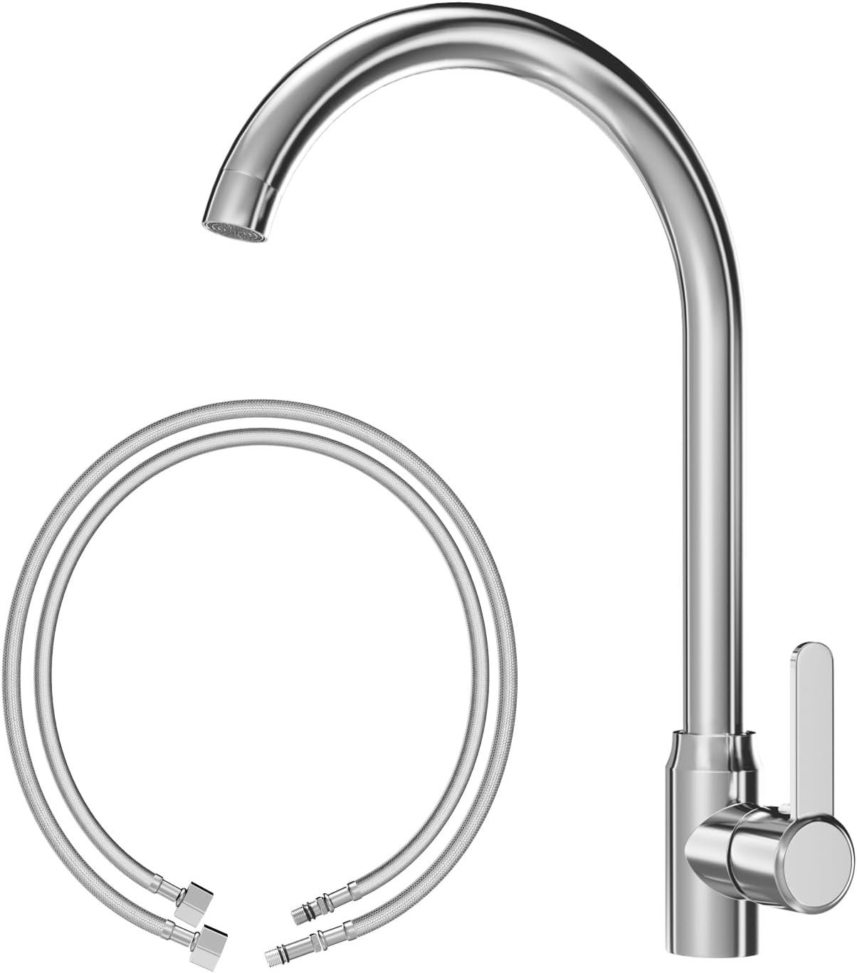 Kitchen Taps Single Lever Sink, Universal Connection, 360° Swivel Spout for Kitchen Sink, Kitchen Mixer Taps with Free Choice of Cold Water and Hot Water, with 1/2'' Fittings for UK Standard
