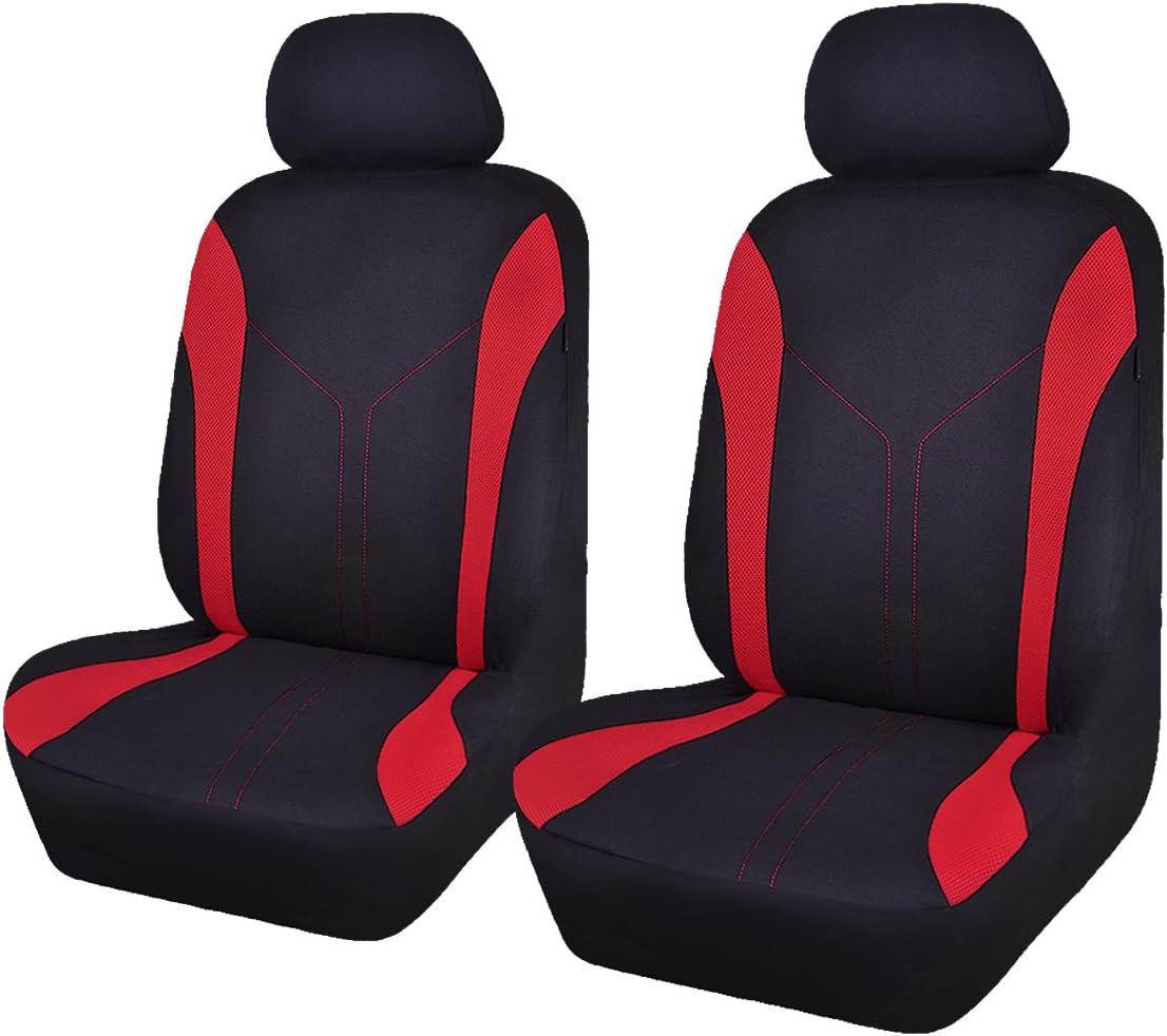 Flying Banner Universal Fit Car Seat Cover Sets Mesh Fabric Splicing Polyester Cover (2 Fronts, Black and Red)