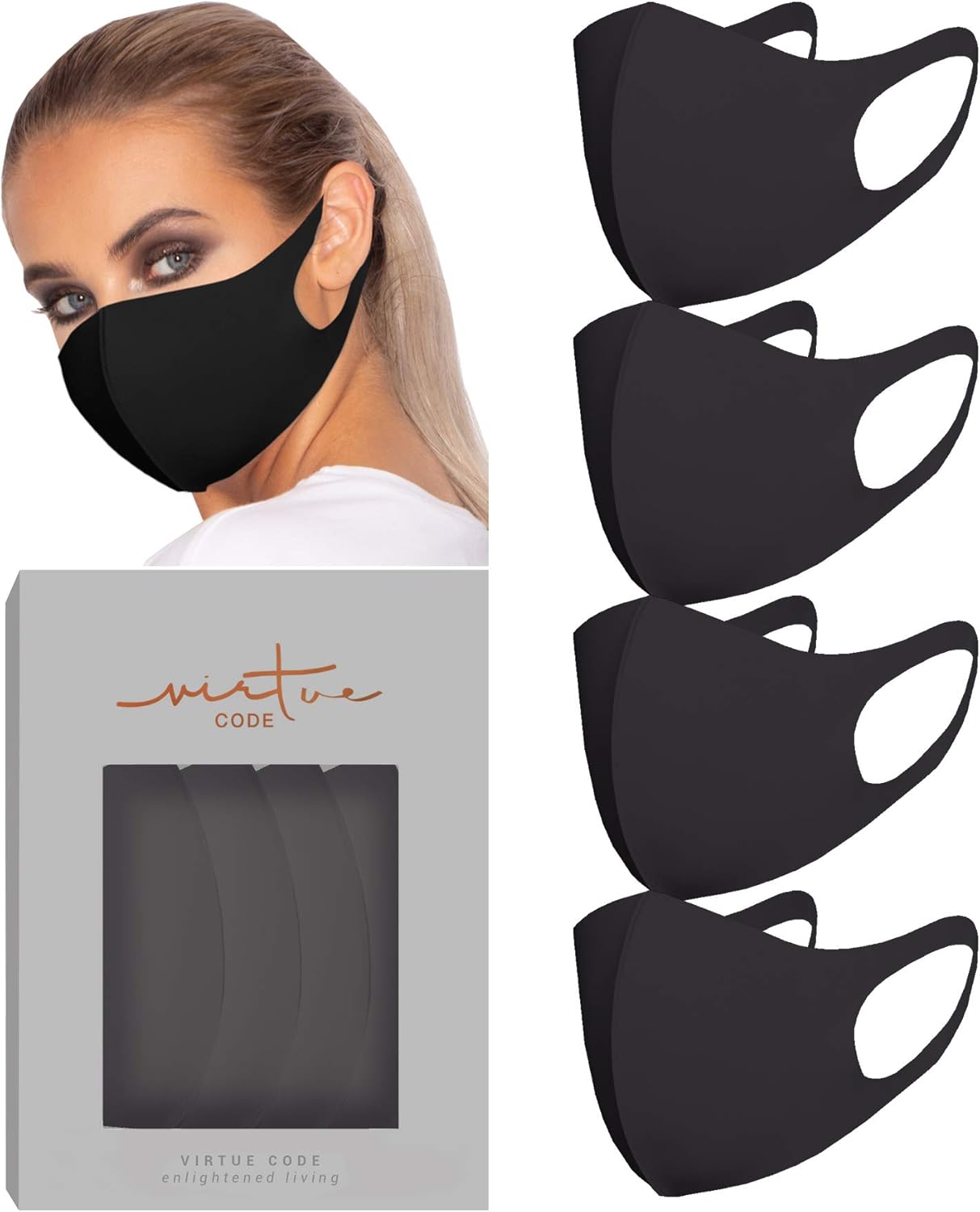 Virtue Code Second Skin Cloth Face Mask Pack. 4 Buttery Soft Masks Washable Fabric