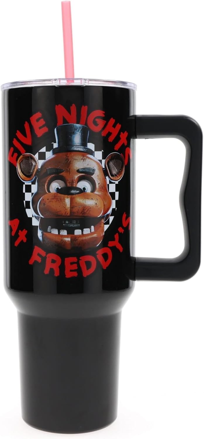 Five Nights At Freddy's Freddy Checkerboard Stainless Steel Travel Tumbler With Leak-Resistant Lid and Reusable Straw | Holds 40 Ounces