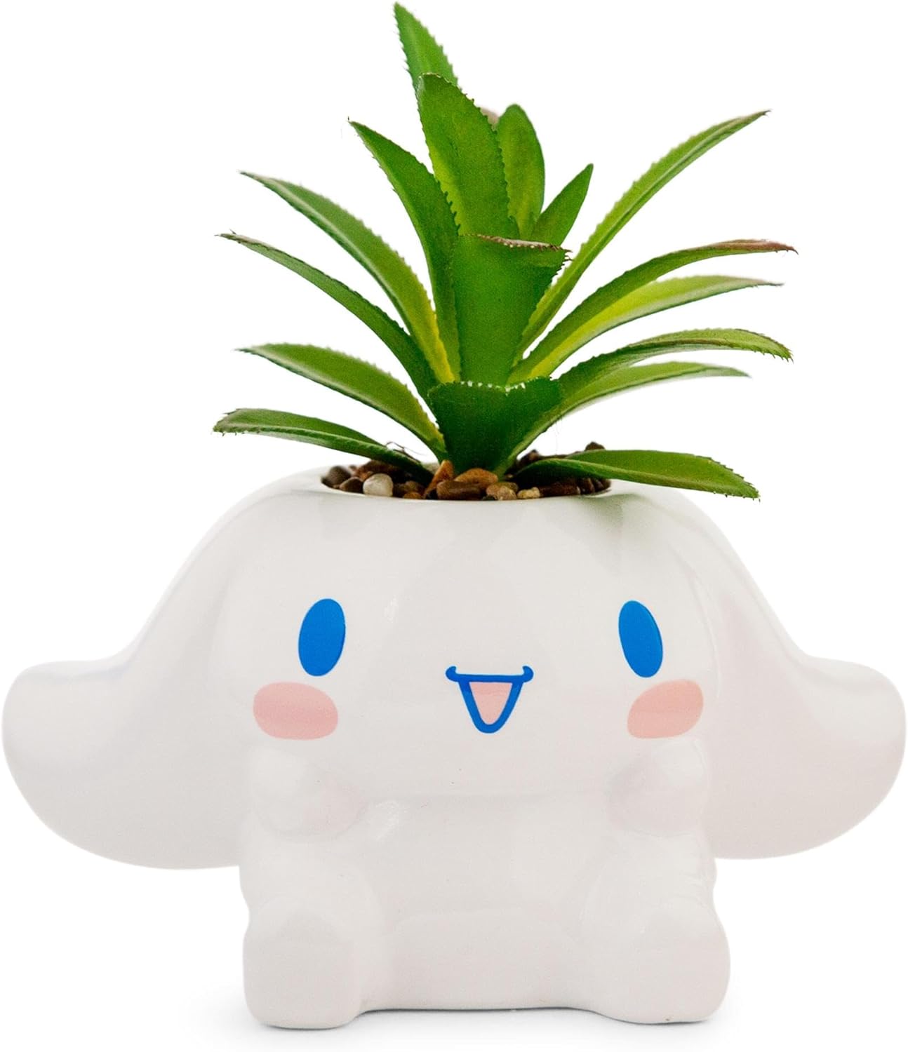 Toynk Sanrio Cinnamoroll 3-Inch Sculpted Ceramic Mini Planter with Artificial Succulent | Cute Flower Pot, Faux Indoor Plants