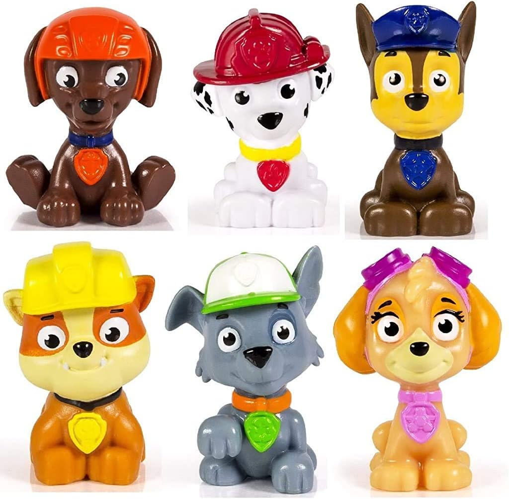 Kids Paw Patrol Mini Figures Set of 6 - Rocky, Zuma, Skye, Rubble, Marshall & Chase