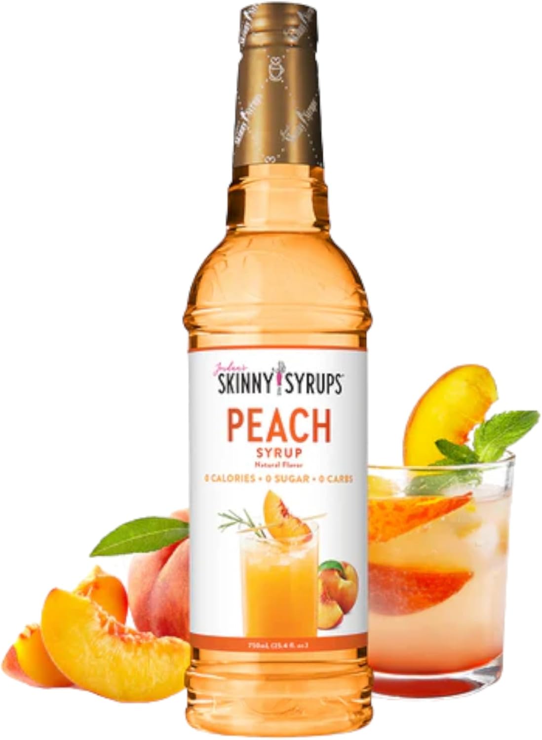 Jordan's Skinny 0 Calories | 0 Sugar | 0 Carbs | Peach Syrups 750mL | Perfect for Cocktails, Protein Shakes, Teas & Lemonades.