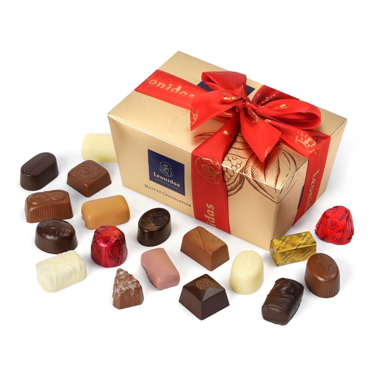 Leonidas Belgian Mixed Chocolate Gift Box - 1 lb / 453 g - Birthday Thank You Anniversary Congratulations Gift Basket Gold Ribbon Gourmet Candy Assortment
