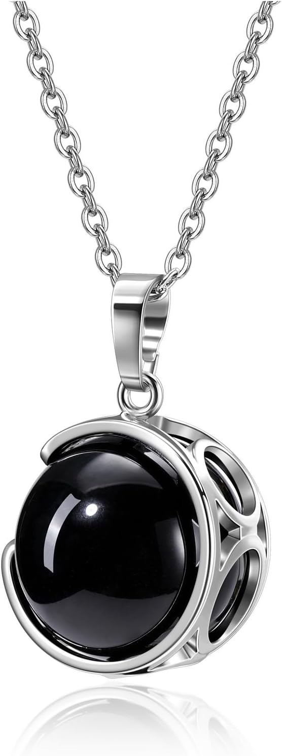 Jovivi Healing Crystal Natural Stone 18mm Rotatable Gemstone Ball Pendant Necklace Women Reiki Spiritual Jewellery Gifts for Her Christmas Birthday