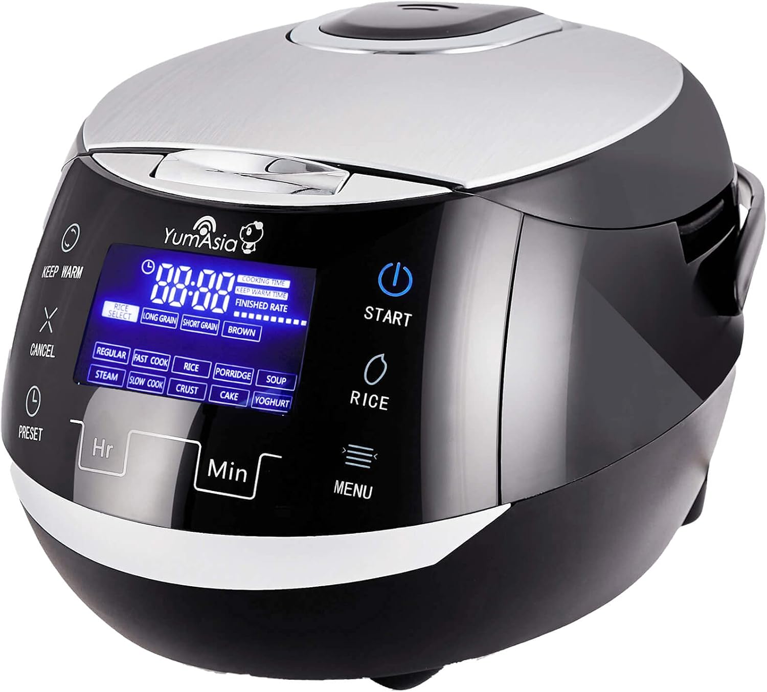 Yum Asia Sakura Rice Cooker with Ceramic Bowl and Advanced Fuzzy Logic (8 cup, 1.5 litre) 6 Rice Cook Functions, 6 Multicook Functions, Motouch LED Display, 220-240V UK/EU Power (Black and Silver)