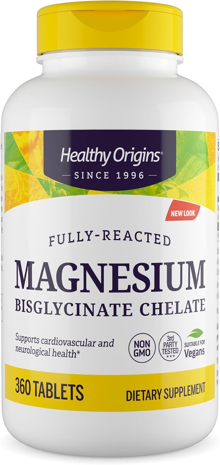Healthy Origins Magnesium Bisglycinate Chelate, 360 Tablets - High Absorption Fully Buffered Albion TRAACS Magnesium - Supports Muscle Relaxation, Brain & Cardiovascular Health - 1 Year Supply