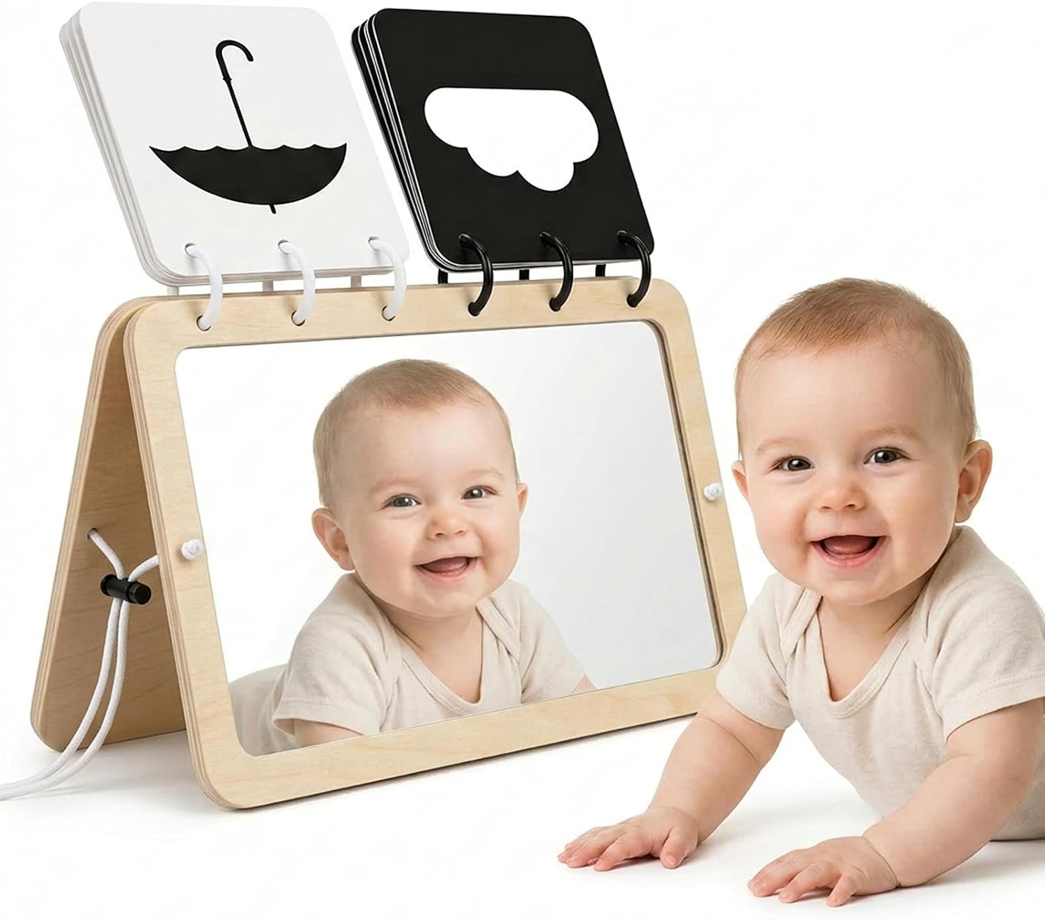 2-In-1 Tummy Time Mirror, Adjustable Montessori Baby Toys for 0-18 Months