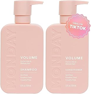 MONDAY HAIRCARE Volume Shampoo + Conditioner Set (2 Pack) 12oz Each for Thin, Fine, and Oily Hair, Made from Coconut Oil, Ginger Extract, & Vitamin E, 100% Recyclable Bottles