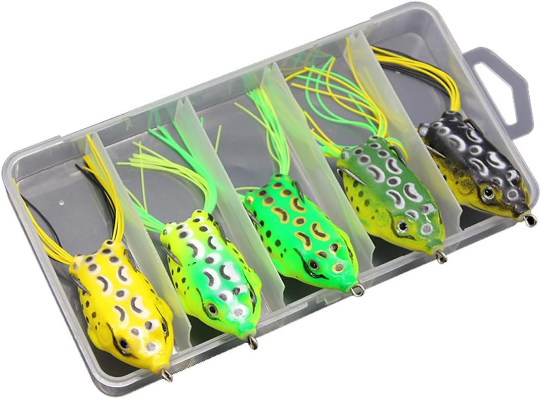 FOLANDO 5pcs 5cm Frog Lures Set, Soft Frog Lure Fishing Lures crank bait frog with hook for Bass Pike Snakehead Dogfish Salmon Musky 8g