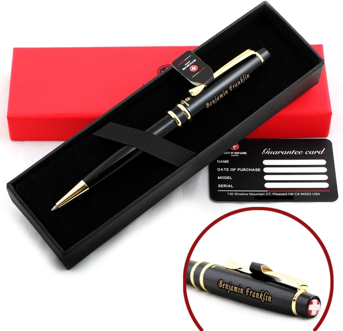 Free Engraving Personalized Expert Roller Ballpen, Ballpoint pen, Refillable Pens, Retractable Medium Refill Pen Black Ink, Custom Gifts for Men, Women, Classy Gift Box (Black)