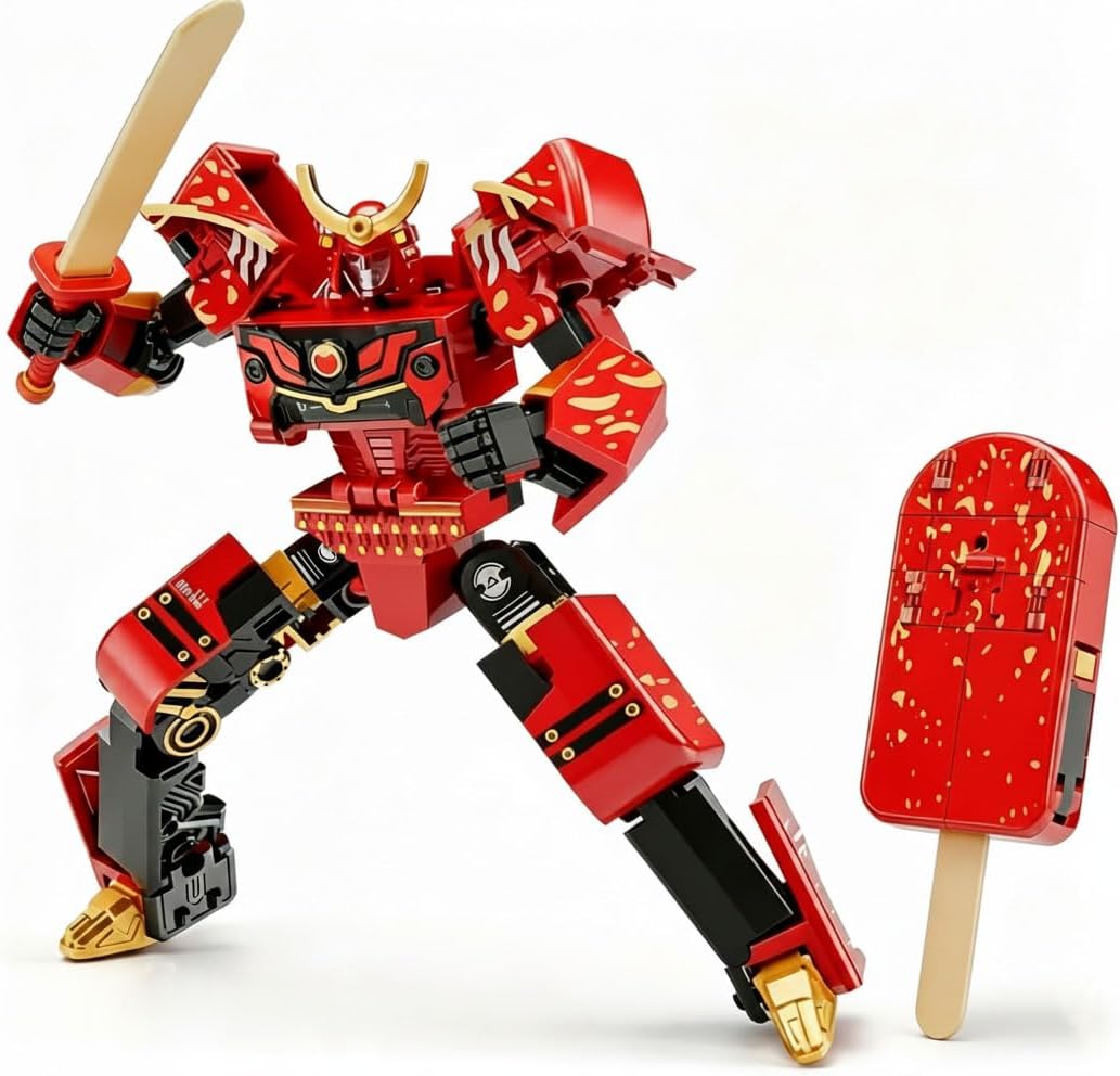 Yerloa Ice Cream Transforming Toy, 2 in 1 Popsicle Robot Toys for Kids Toddler Fun Deformation Robot Action Figure, Christmas Birthday Gift Toys for Boys Girls 3-8 (Red)