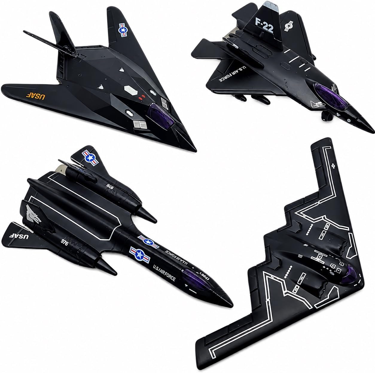 Die-Cast Pullback Stealth Bomber Models (4.25"-5.25") (4 Pack) Black Metal