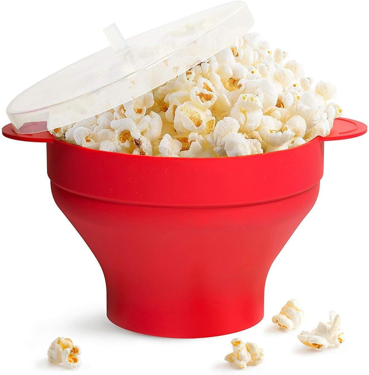 Gearmax Microwave Popcorn Popper Sturdy Convenient Handles, Silicone Popcorn Maker, Collapsible Bowl with Lid