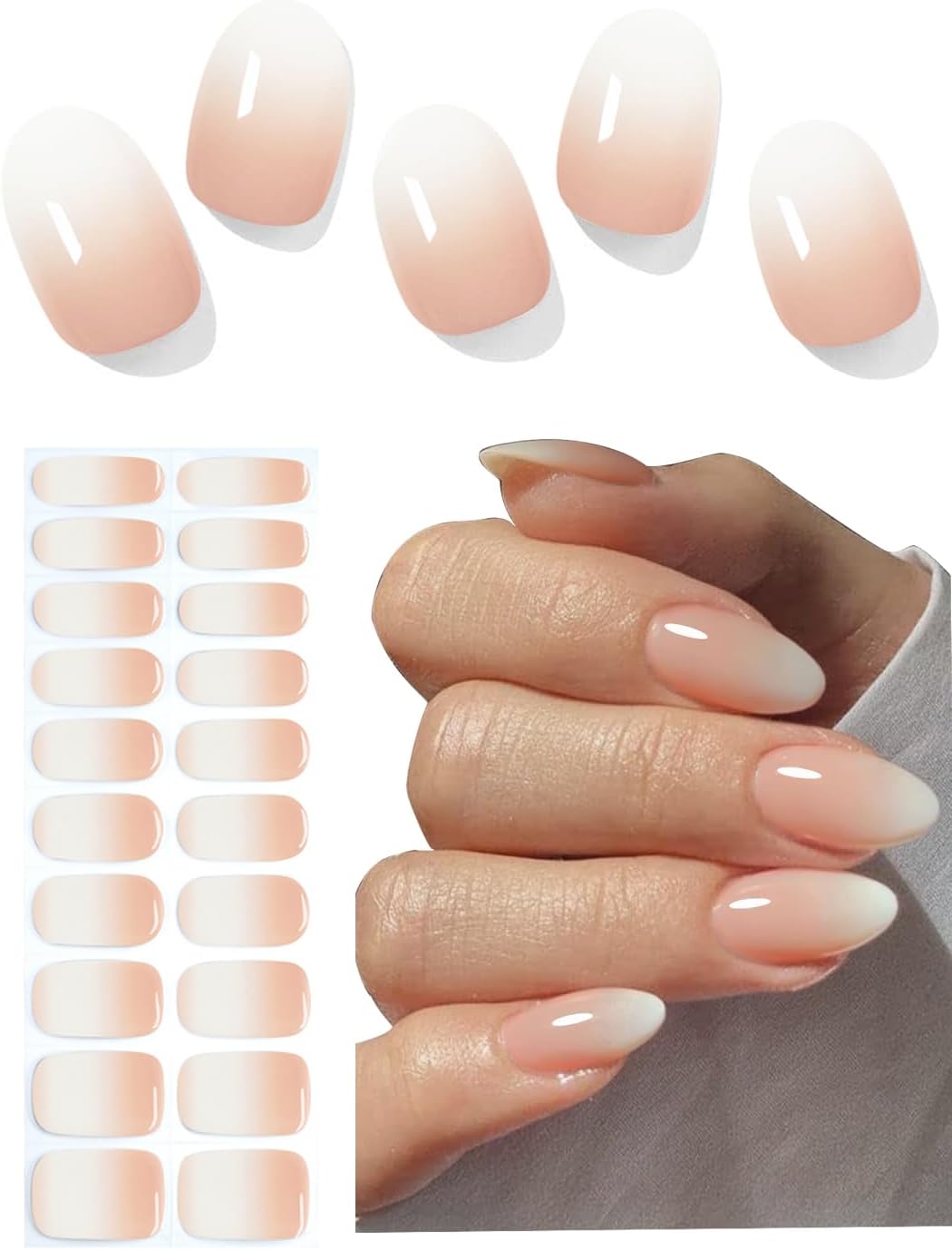 Semi Cured Gel Nail Strips, Nude Obrem 20pcs Adhesive UV Sticker, Wraps for Home Manicure DIY