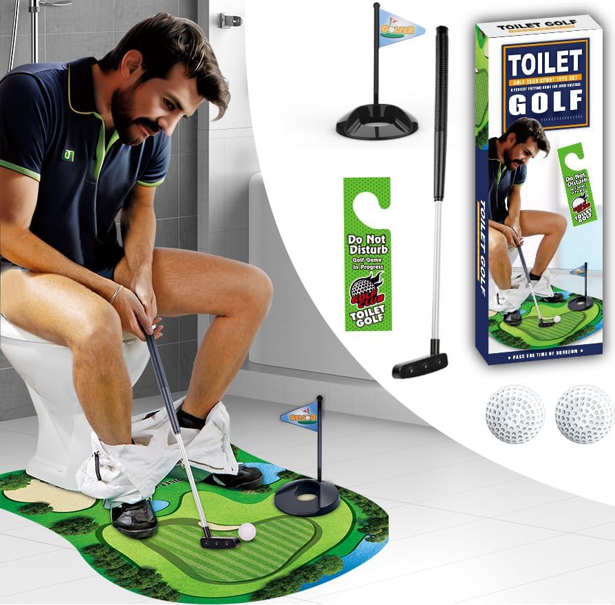 Toilet Golf Game, Funny Golf Gifts for Men Dad Husband Boyfriend Brother, Mini Potty Golf Set Bathroom Humour Joke Gifts, White Elephant Gifts for Adults, Novelty Gag Secret Santa Gifts