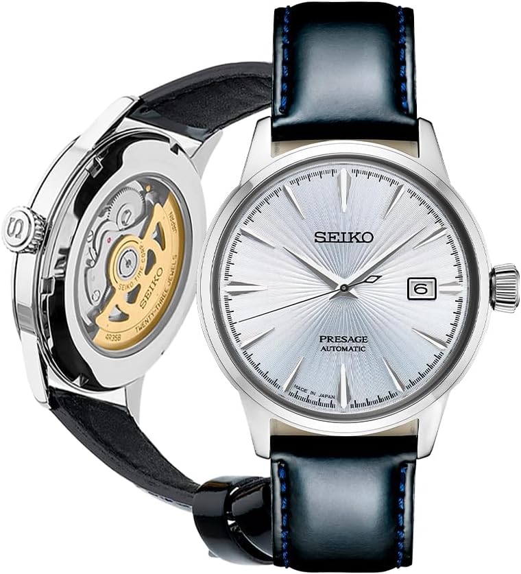 SEIKO Automatic Watch for Men - Presage Cocktail Time - Patterned with Golden Numerals and Date Calendar, 50m Water-Resistant