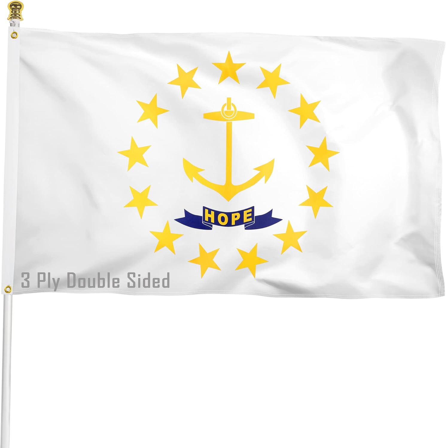 XIFAN Double Sided Rhode Island State Flag 3x5 ft, Heavy Duty 3 Ply Durable Polyester, RI Flag with Vibrant Print/4 Rows Hemming/Brass Grommets for Indoor Outdoor Decor