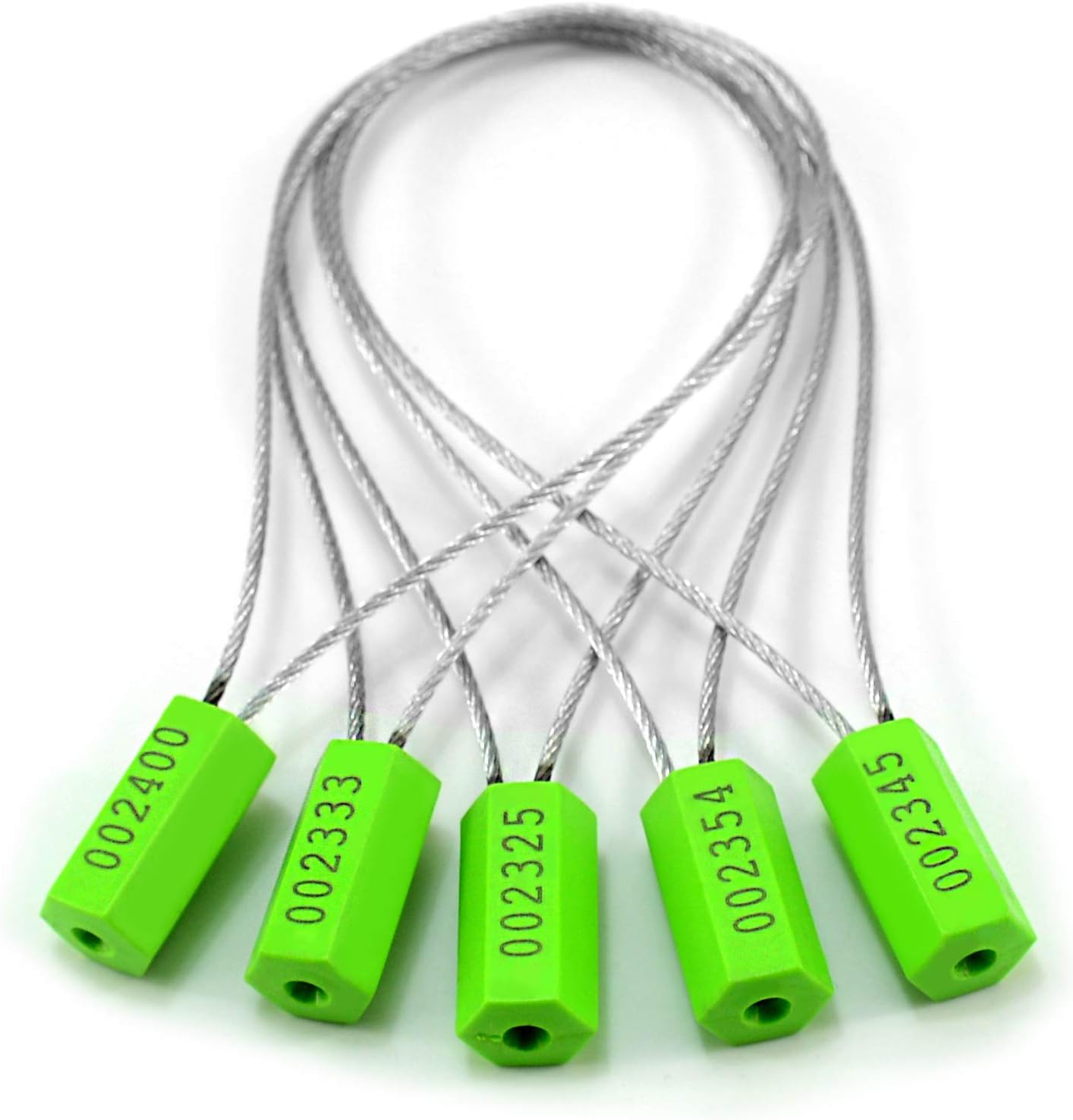 Pull-Tite Steel Security Cable Wire Seals - Numbered Anti-Tamper for Freight Containers, Truck Trailers - Metal Tags-Ties (Green, Pack of 50pcs)