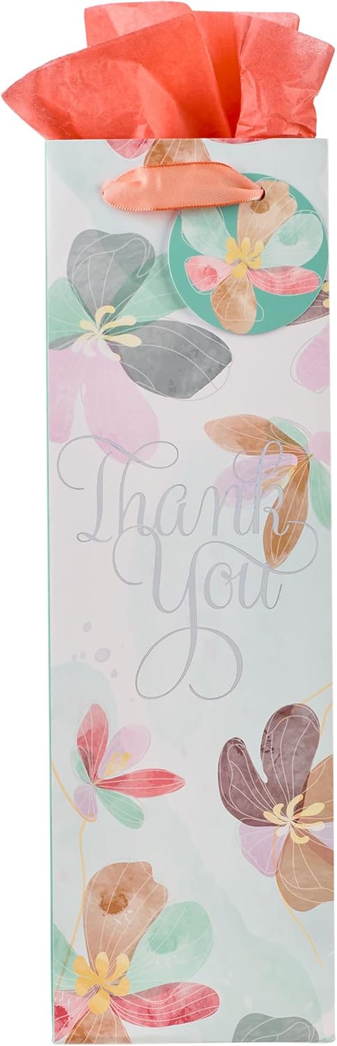 WITH LOVE Wine Gift Bag - Single Bottle Paper Bag with Tissue Paper and Handles, for Birthday Party, Hostess Thank You, Valentine's Day, Christmas, Thanksgiving