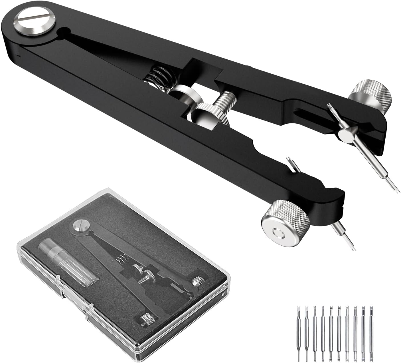 Watch Spring Bar Tweezer Tool Set with Durable 10 Tips Pins, 6825 Spring Bar Plier Tool for Watch Wrist Bands Strap Removal Repair Fix Kit