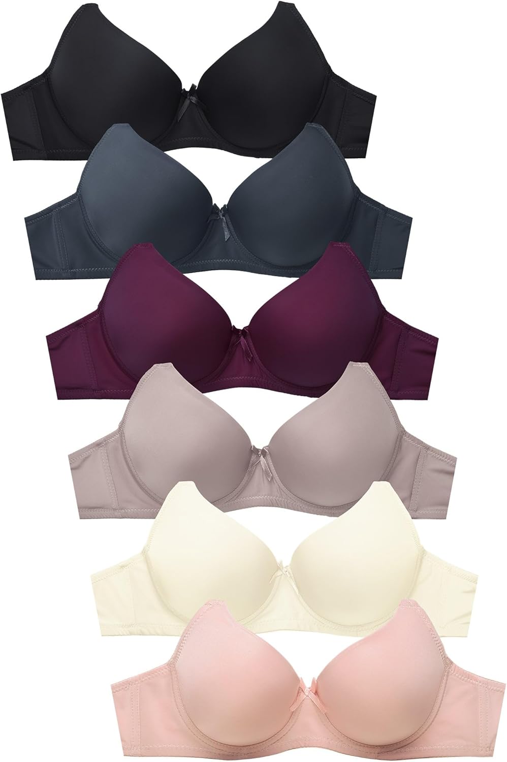 Mamia Women's Basic Plain Bras, Size 30A Thru 46DDD, Pack of 6