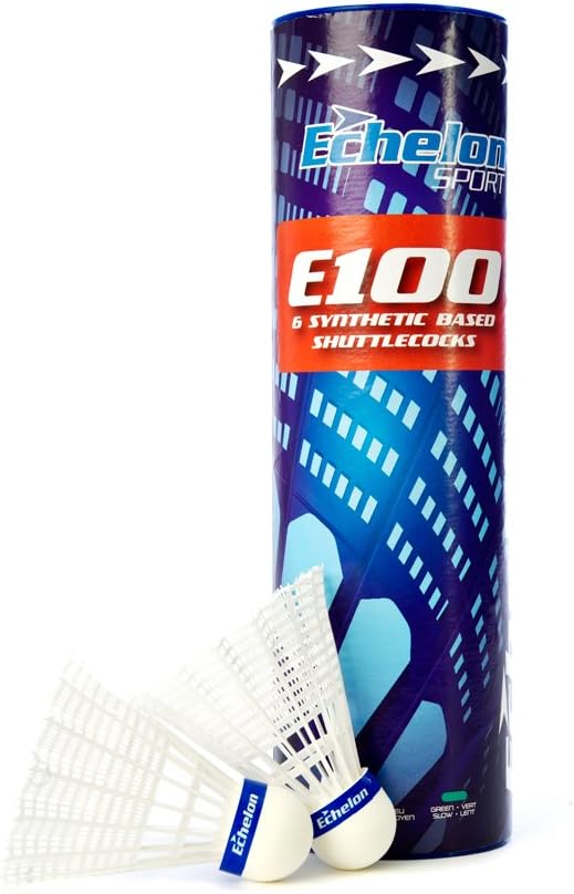 Echelon E100 White Badminton Shuttlecocks (6 pieces), high-quality British made