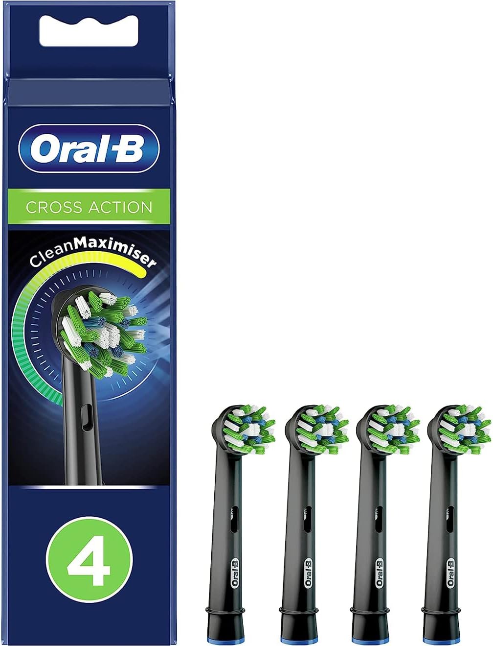 Crossaction Electric Toothbrush Replacement Brush Head Refills, Black , 4 Count (Pack of 1)