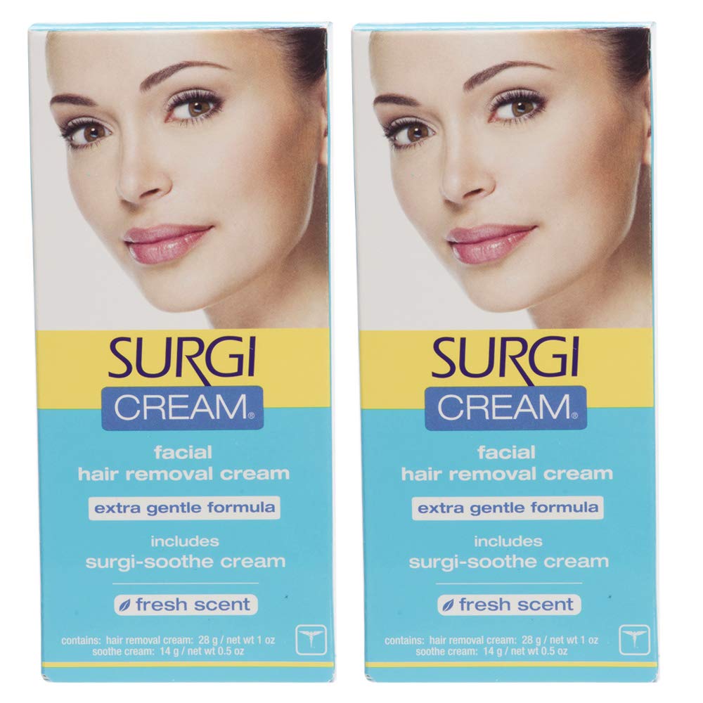Surgiwax Facial Hair Removal Cream for Women, Extra Gentle – Depilatory Cream for Face, Neck, & Sensitive Skin, Professional Hair Remover, 1 oz, 2 Pack
