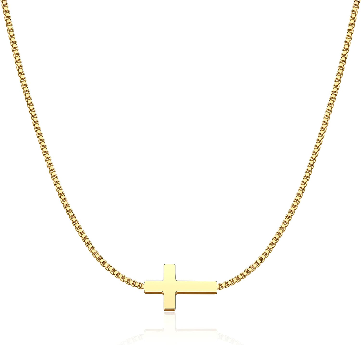 Cross Necklace for Women 14K Gold Silver Plated Dainty Small Cross Pendant Choker Simple Trendy Cute Cross Charm Chain Necklace Easter Basket Stuffers Baptism Religious Faith Jewelry Gift