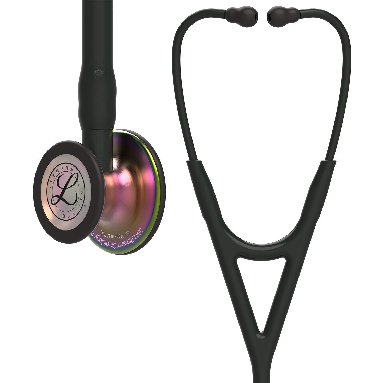 3M Littmann Cardiology IV Diagnostic Stethoscope, 6165, More Than 2X as Loud, Weighs Less, Stainless Steel Rainbow-Finish Chestpiece, 27' Black Tube, Stem, and Headset
