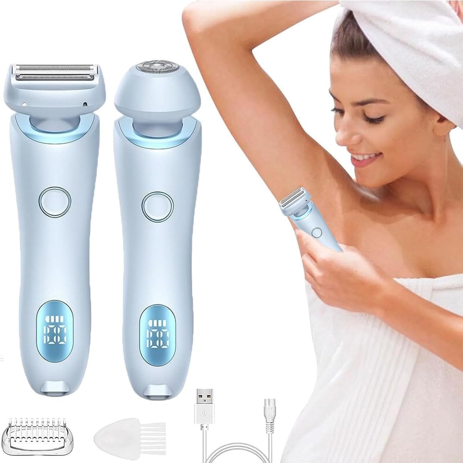 Dusk Razor for Women, Dusk Glide Pro 3.0 Razor, 2 in 1 Wet & Dry Waterproof Electric Razors for Women, Silk Glide Pro Shaver with Removable Head for Leg Arm Underarm Bikini Area (Blue)