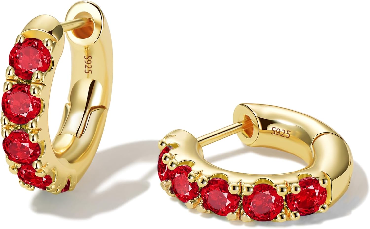 14k Gold Plated Chunky Huggies Earring for Women with Sterling Silver Post,Trendy Gold Pearl Earrings Small Opal/Aura Earring Hypoallergenic Cubic Zirconia Silver Hoop Earrings Jewelry Gift