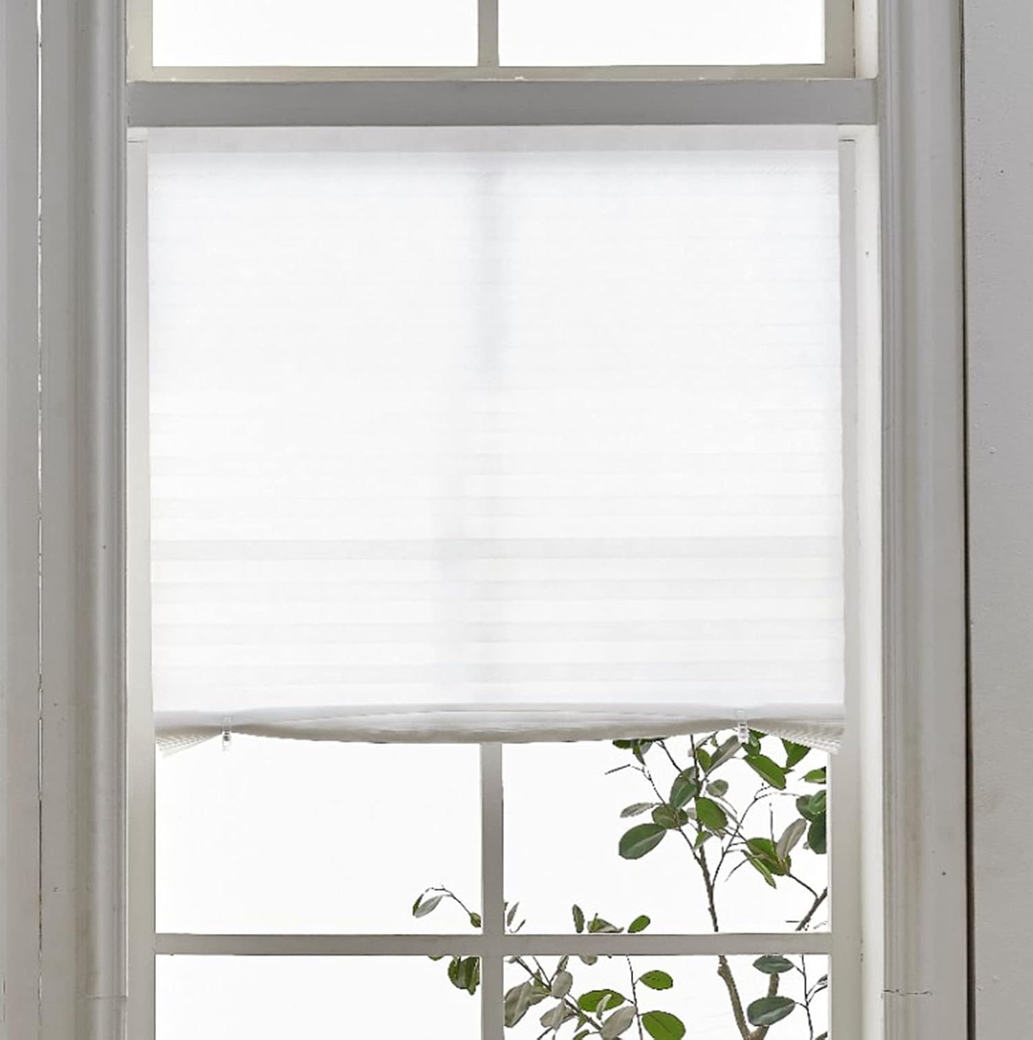 Self Adhesive Temporary Window Blinds Cordless Blackout No Drill Cut to Size Clip On Stick On Pleated Fabric Blind Light Filtering Shade,for Windows Doors Bedroom Kitchen (WxL: 24x71in,White)