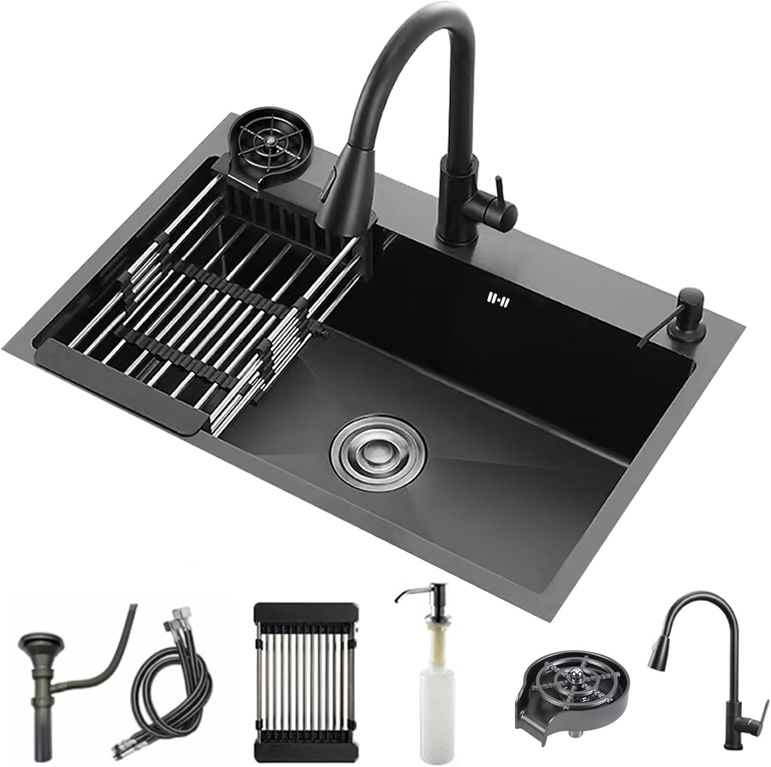 Black Kitchen Sink, Stainless Steel Single Bowl Sink Kit