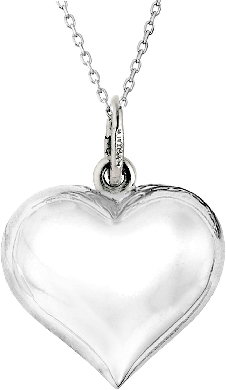Ritastephens Puff heart trendy pendant charm Necklace 18 inches long Sterling Silver 925 Necklace for Women | Shiny Puffed Heart Pendant Necklace | Hypoallergenic & Nickel-Free | Elegant Gift for Her