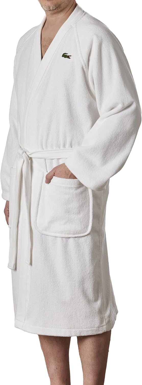 Lacoste Classic Pique Bath Robe, 100% Soft Cotton Terry, Unisex Adult Bathrobe, Absorbent & Quick Drying, One Size Fits Most